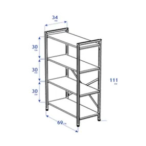 стеллаж gutta 1110х690х340 (4 полки) каркас чёрный, настил эвок